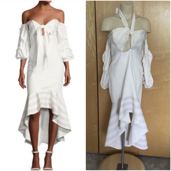 Zuki Off-The-Shoulder Flounce Hem Silk Dre… - Picture 6 of 11